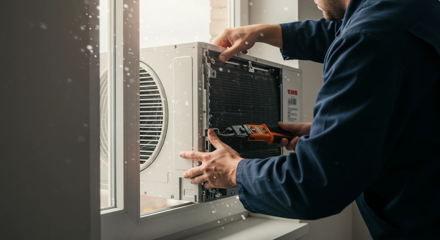 Bright Spark Group technician servicing an air conditioning unit
