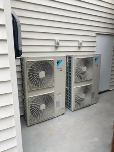 Outdoor ducted air conditioning units installed for a Brisbane residential property, delivering energy-efficient and quiet climate control year-round.