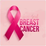 Breast cancer awareness support logo with pink ribbon