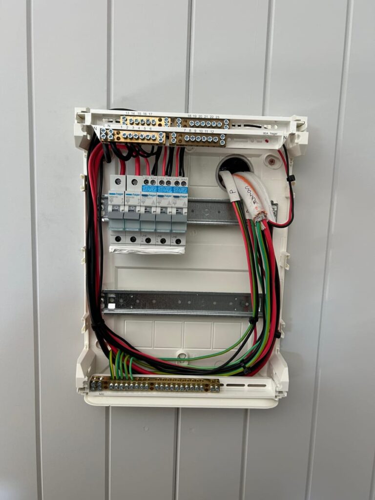 New switchboard with circuit breakers, neat wiring and earth bar