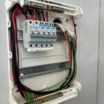 Switchboard with neatly looped wiring and circuit breakers