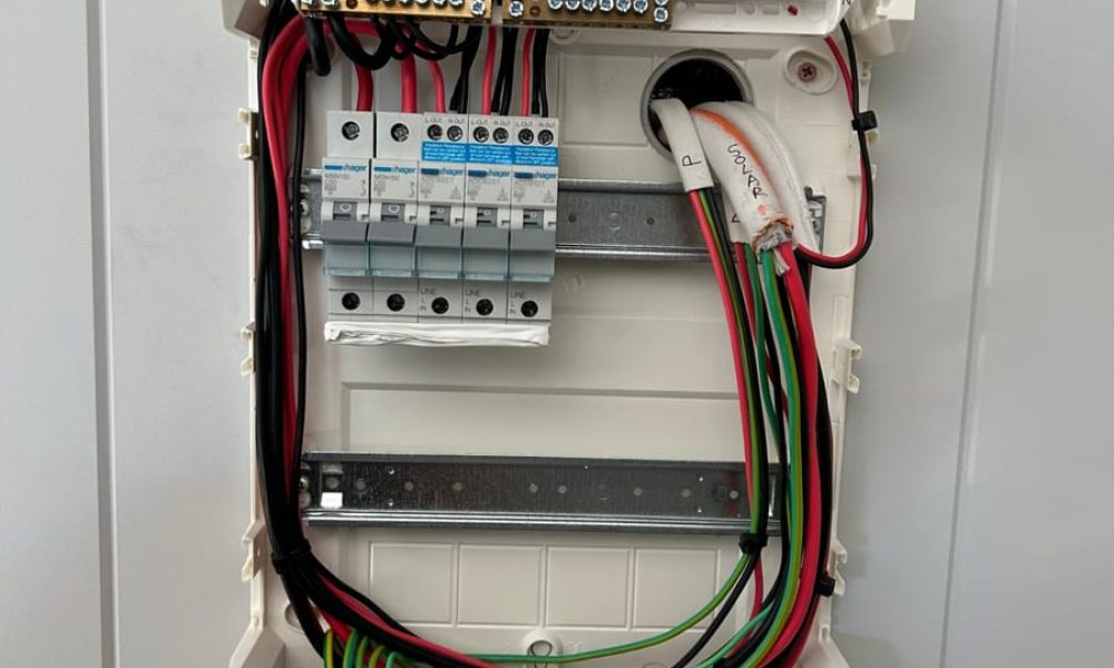 New switchboard with circuit breakers, neat wiring and earth bar